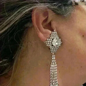 Rhinestone long drop earrings
